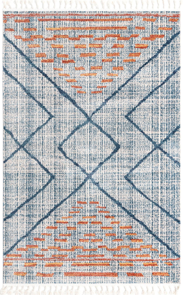 Unique Loom Aramis Kavi Machine Made Tribal Rug Blue, Ivory/Terracotta/Light Blue 5' 3" x 8' 0"
