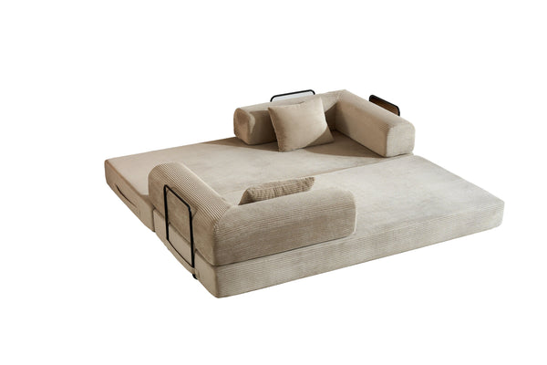 English Elm Convertible Sleeper Sofa Bed with Corduroy Upholstery, 4‑in‑1 Folding Couch Mattress, Space‑Saving Lounge Beige W3434P346244