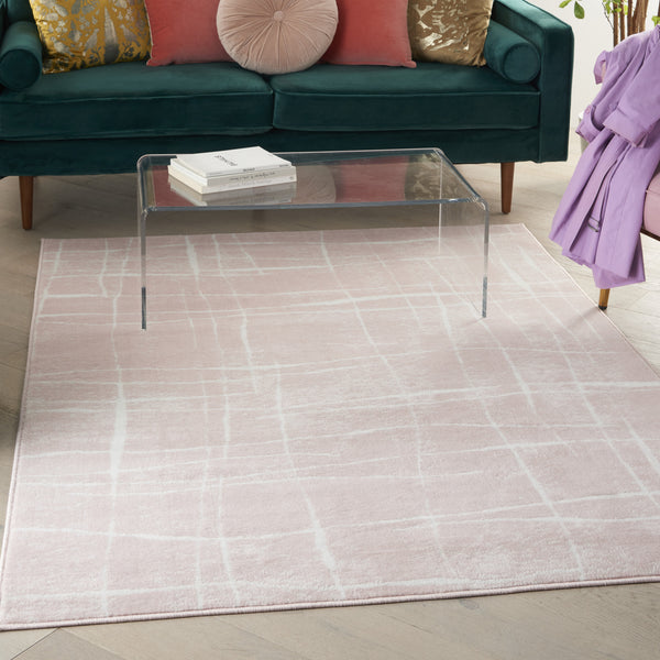 Homeroots 5' X 7' Pink And Ivory Abstract Geometric Area Rug  Polypropylene 553056