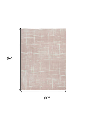 Homeroots 5' X 7' Pink And Ivory Abstract Geometric Area Rug  Polypropylene 553056