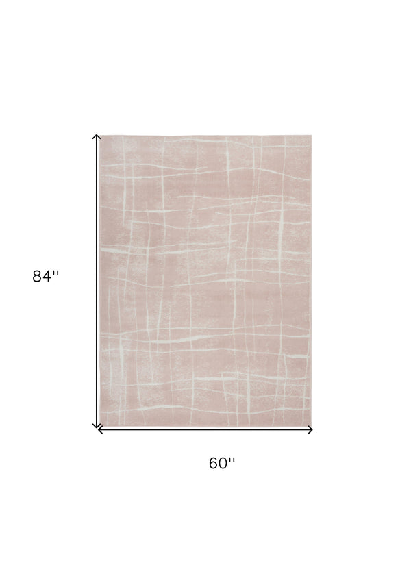 Homeroots 5' X 7' Pink And Ivory Abstract Geometric Area Rug  Polypropylene 553056