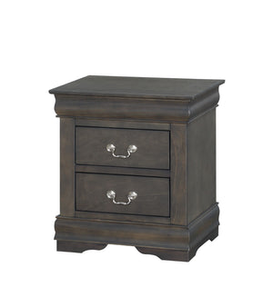 English Elm Louis Louis Philippe nightstand with two smooth-glide drawers, brushed nickel handles, durable dovetail build enhancing bedroom organization Dark Gray 27 L x 18 W x 23 H B2726P252746