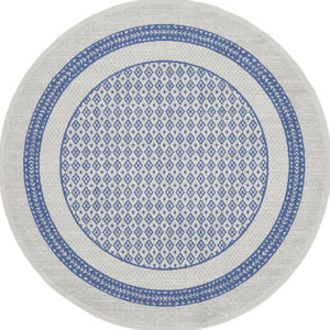 Homeroots 8' Ivory And Blue Geometric Round Rug - Durable, Stain Resistant, Perfect For Homes With Kids & Pets  Polyester 553085