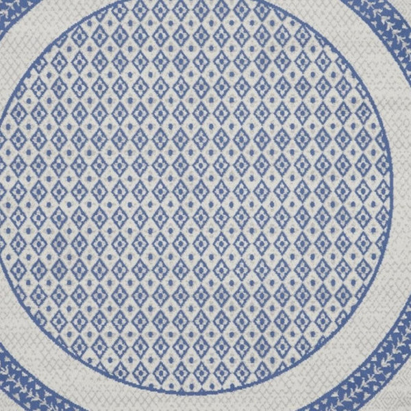 HomeRoots 8' Ivory and Blue Geometric Distressed Rug - Perfect for Cozy Homes with Kids and Pets, Durable Design 8' Round 553085