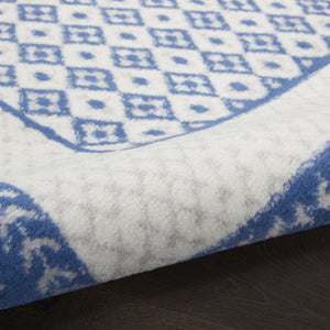 HomeRoots 8' Ivory and Blue Geometric Distressed Rug - Perfect for Cozy Homes with Kids and Pets, Durable Design 8' Round 553085