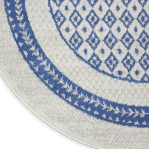HomeRoots 8' Ivory and Blue Geometric Distressed Rug - Perfect for Cozy Homes with Kids and Pets, Durable Design 8' Round 553085