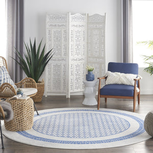 HomeRoots 8' Ivory and Blue Geometric Distressed Rug - Perfect for Cozy Homes with Kids and Pets, Durable Design 8' Round 553085