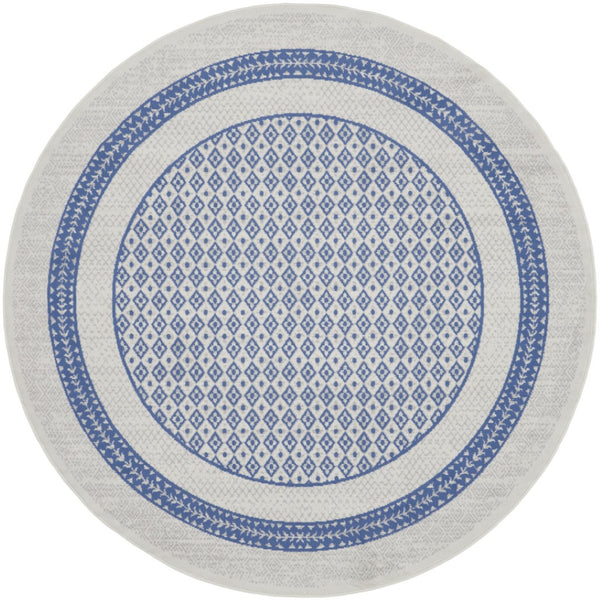 HomeRoots 8' Ivory and Blue Geometric Distressed Rug - Perfect for Cozy Homes with Kids and Pets, Durable Design 8' Round 553085