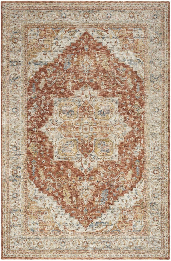 Ivory Brown Distressed Oriental Polyester Area Rug for Living and Dining Room Decor Style