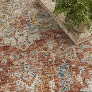 Ivory Brown Distressed Oriental Polyester Area Rug for Living and Dining Room Decor Style
