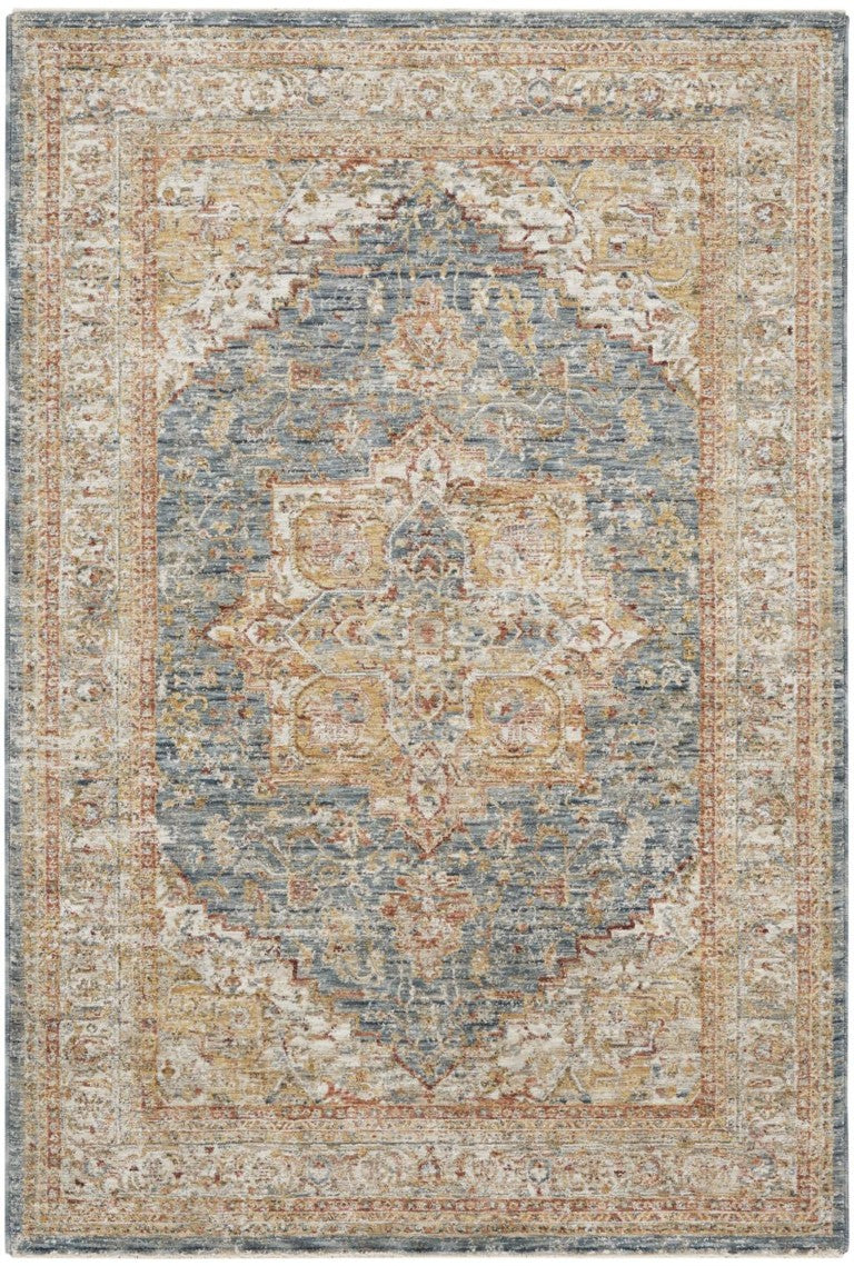 HomeRoots 4 X 6 Ivory Blue Distressed Oriental Polyester Area Rug for Living Spaces 553092
