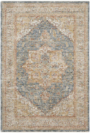 HomeRoots 4 X 6 Ivory Blue Distressed Oriental Polyester Area Rug for Living Spaces 553092