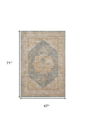4 X 6 Ivory Blue Distressed Oriental Polyester Area Rug for Living Spaces