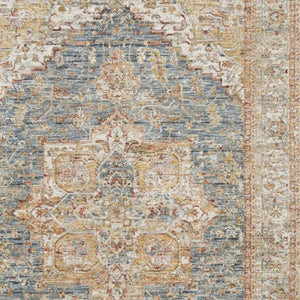 4 X 6 Ivory Blue Distressed Oriental Polyester Area Rug for Living Spaces