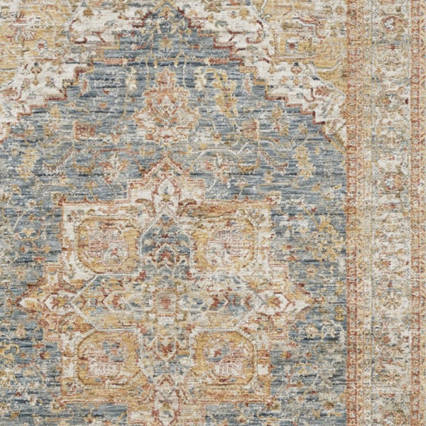 4 X 6 Ivory Blue Distressed Oriental Polyester Area Rug for Living Spaces