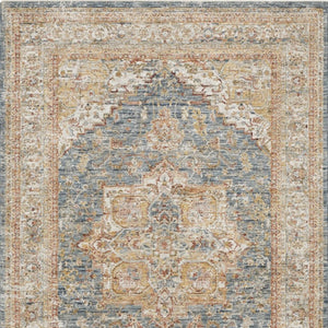 4 X 6 Ivory Blue Distressed Oriental Polyester Area Rug for Living Spaces