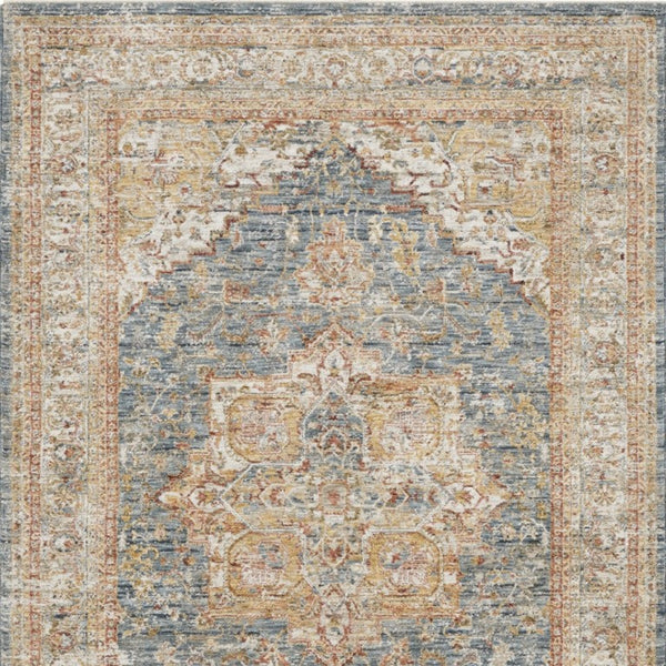 4 X 6 Ivory Blue Distressed Oriental Polyester Area Rug for Living Spaces