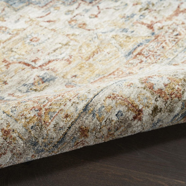 4 X 6 Ivory Blue Distressed Oriental Polyester Area Rug for Living Spaces