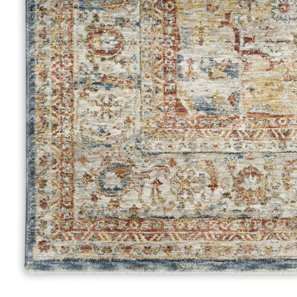 4 X 6 Ivory Blue Distressed Oriental Polyester Area Rug for Living Spaces