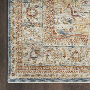 4 X 6 Ivory Blue Distressed Oriental Polyester Area Rug for Living Spaces
