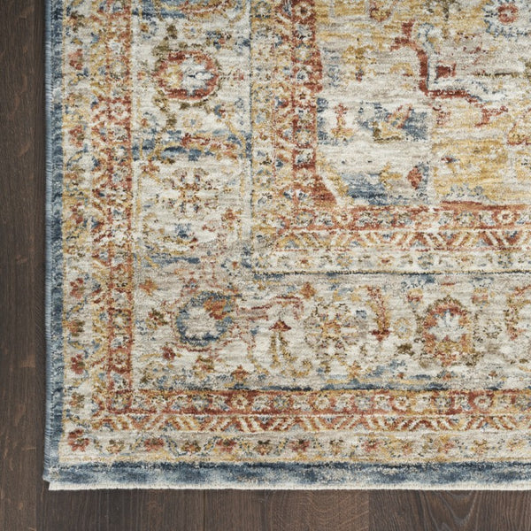 4 X 6 Ivory Blue Distressed Oriental Polyester Area Rug for Living Spaces