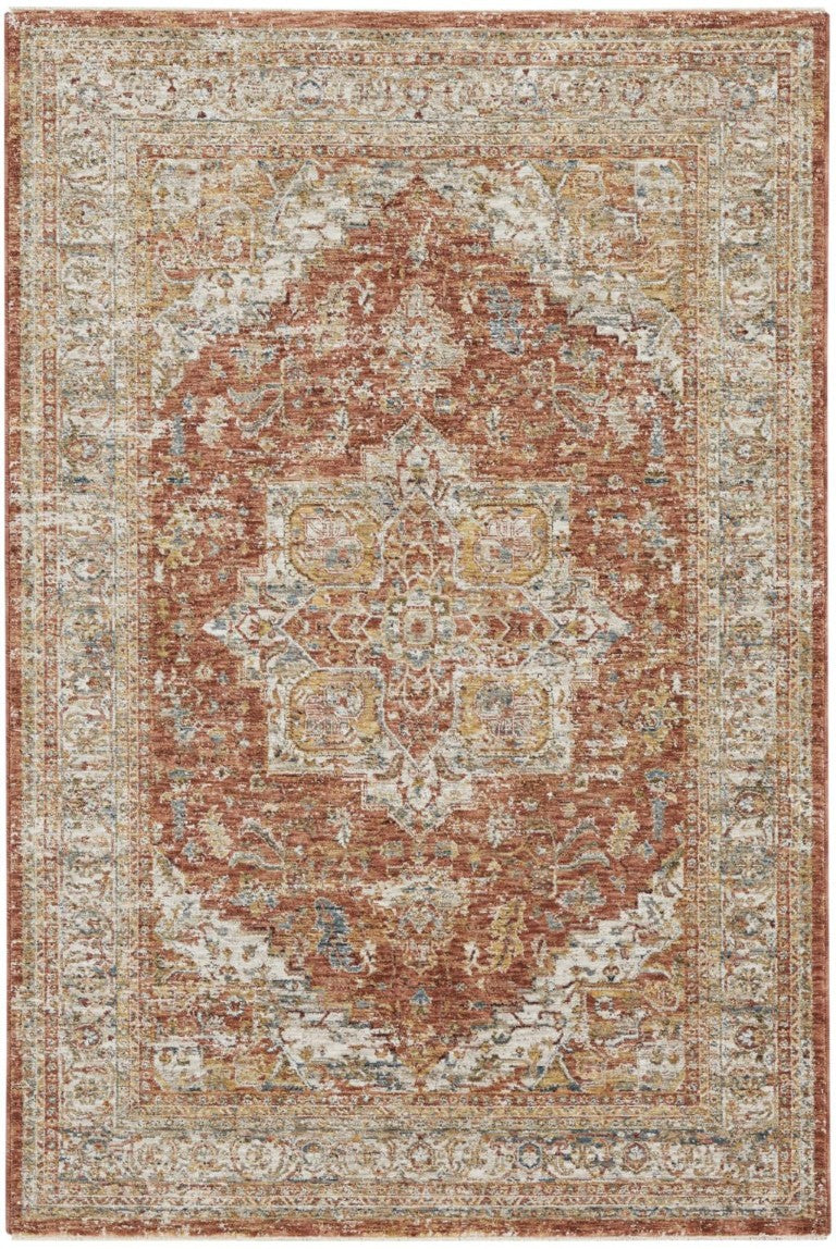 HomeRoots 4x6 Ivory Oriental Distressed Polyester Area Rug Stain Resistant Entryway Accent 553093