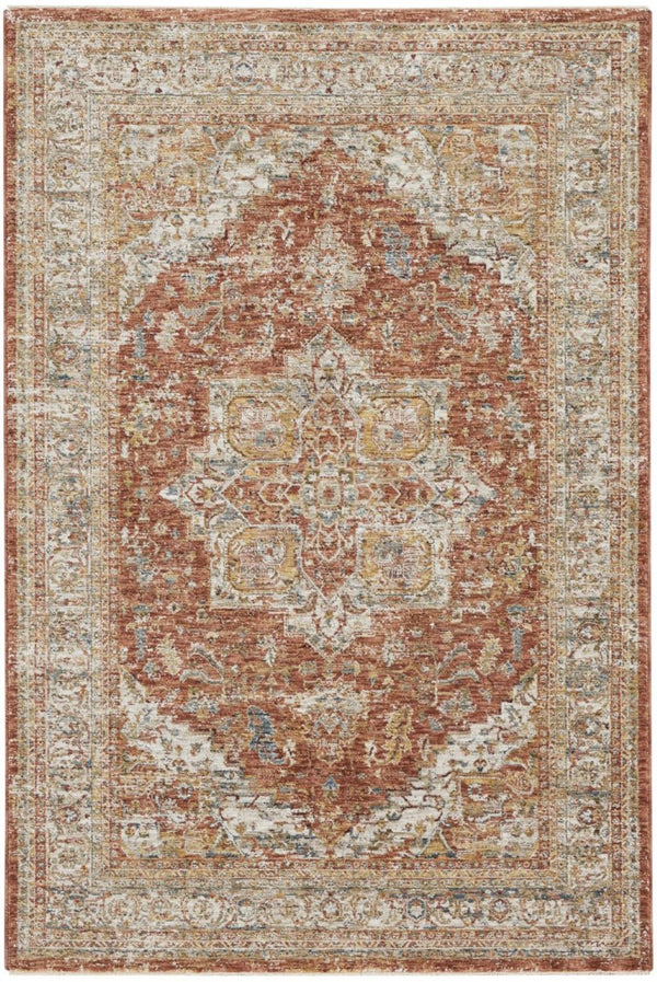 HomeRoots 4x6 Ivory Oriental Distressed Polyester Area Rug Stain Resistant Entryway Accent 553093