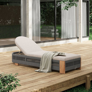 English Elm Christopher Knight Home® - Outdoor Chaise Lounge Chair – Elegant Acacia Wood With Adjustable Backrest, Plush Cushion & Grey Rope N770P298695G_N770P298696B
