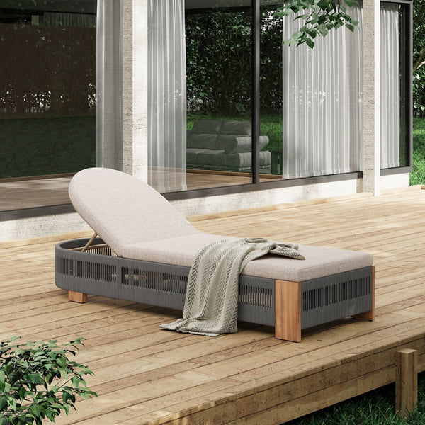 English Elm Christopher Knight Home® - Outdoor Chaise Lounge Chair – Elegant Acacia Wood With Adjustable Backrest, Plush Cushion & Grey Rope N770P298695G_N770P298696B