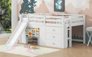 English Elm Full Size Low Loft Bed With Fun Slide, Ample Storage Drawers, And Sturdy Pine Construction - White N7090005003K