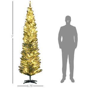 English Elm Homcom 7' Pre-Lit Slim Noble Fir Christmas Tree With 210 Led Lights - Perfect For Small Spaces! W2225P249655