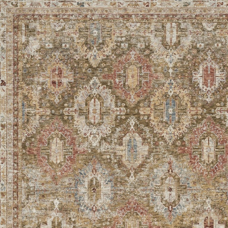 Ivory Green Geometric Distressed Polyester Area Rug for Modern Living and Dining Spaces