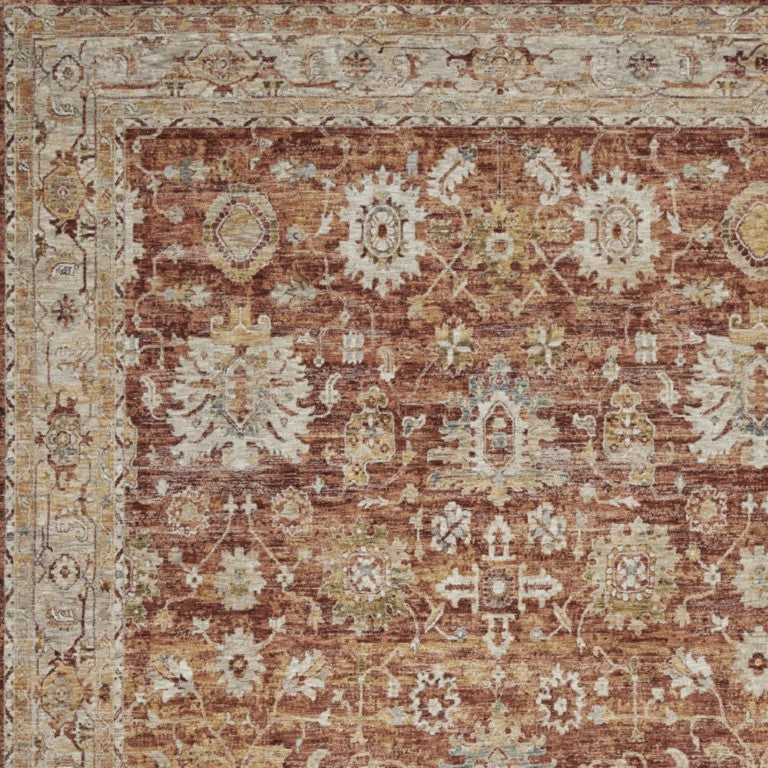 HomeRoots 9x13 Geometric Distressed Polyester Area Rug Rust Ivory Blue Transitional Living 553101