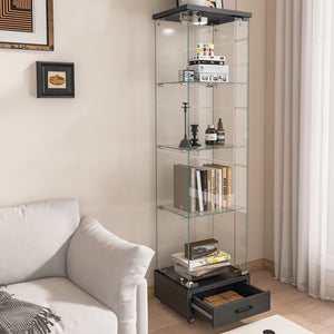 English Elm Modern Glass Display Cabinet With Led Lights - Stylish 4-Shelf Storage For Collectibles & Decor W241P268241