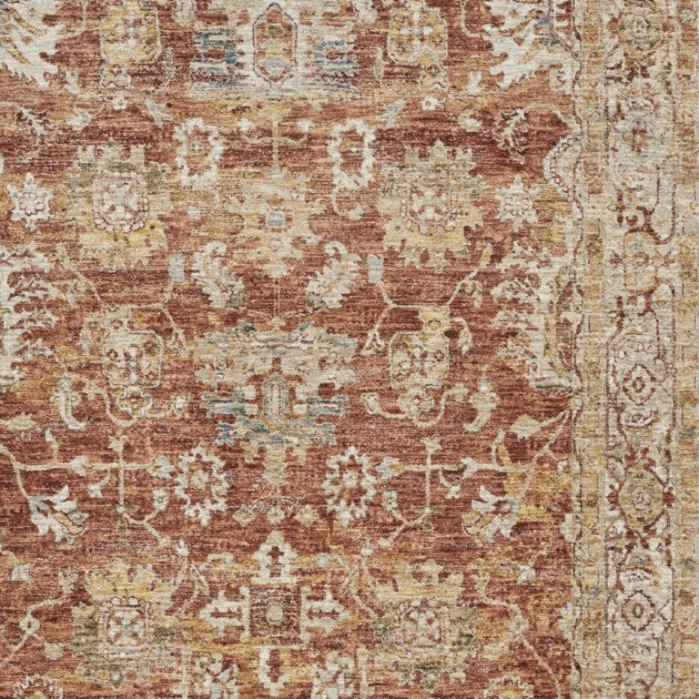 4 X 6 Geometric Distressed Polyester Area Rug Rust Ivory Blue Vintage Appeal