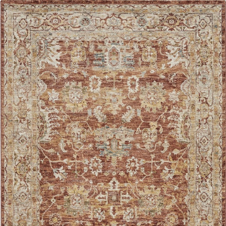 4 X 6 Geometric Distressed Polyester Area Rug Rust Ivory Blue Vintage Appeal