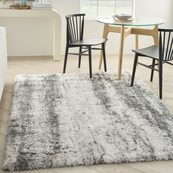 HomeRoots 5' Charcoal and Ivory Abstract Shag Area Rug - Plush, Modern Design for Cozy Living Spaces and Style 4' X 6' 553109