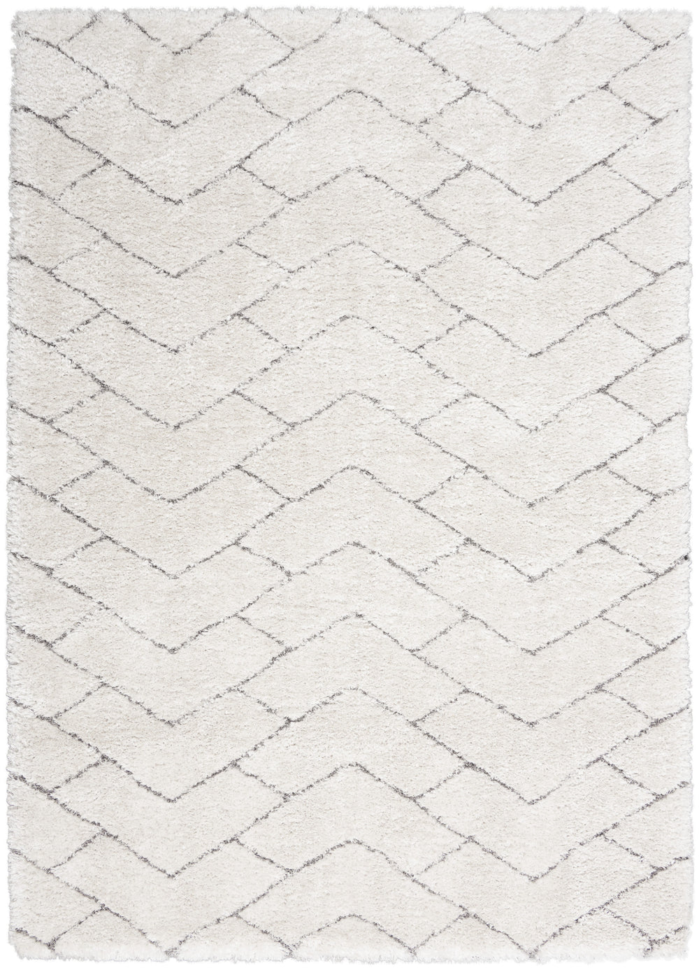 Homeroots 4' X 6' Ivory And Gray Chevron Shag Area Rug  Polyester 553111
