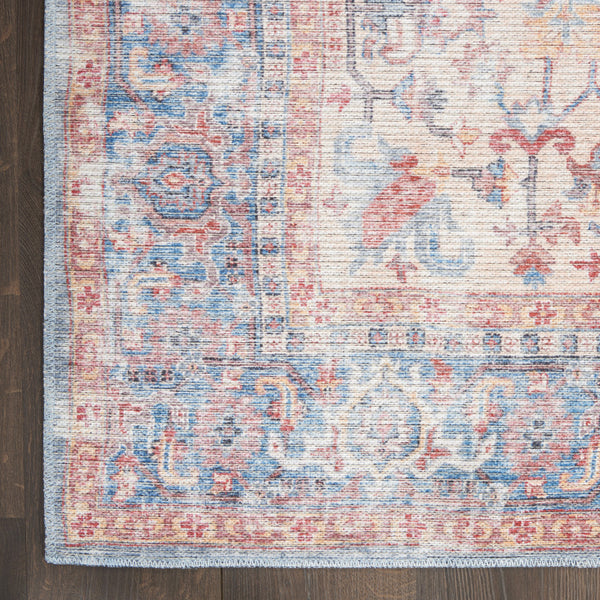 Homeroots 12' Runner Beige And Blue Floral Power Loom Distressed Runner Rug  Cotton Blend 553135