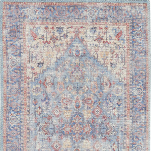 Homeroots 12' Runner Beige And Blue Floral Power Loom Distressed Runner Rug  Cotton Blend 553135