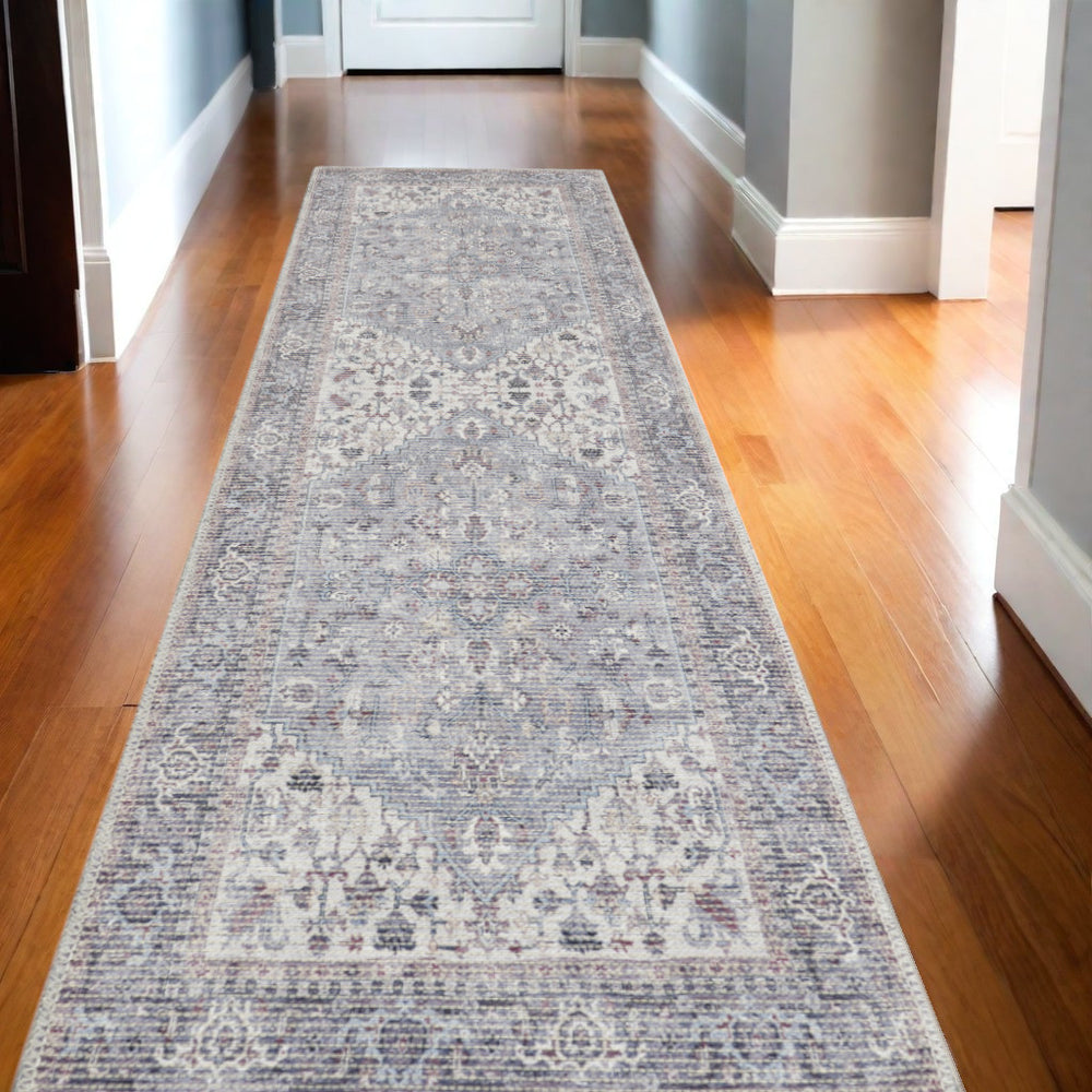 Homeroots 12' Runner Ivory And Black Floral Power Loom Distressed Runner Rug  Cotton Blend 553136