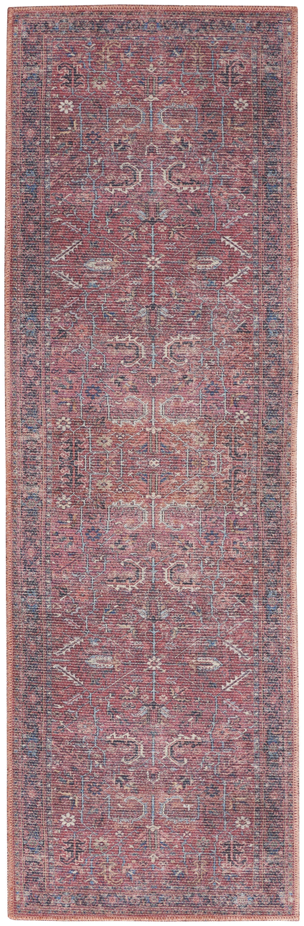 Homeroots 12' Runner Blue And Red Floral Power Loom Distressed Runner Rug  Cotton Blend 553137