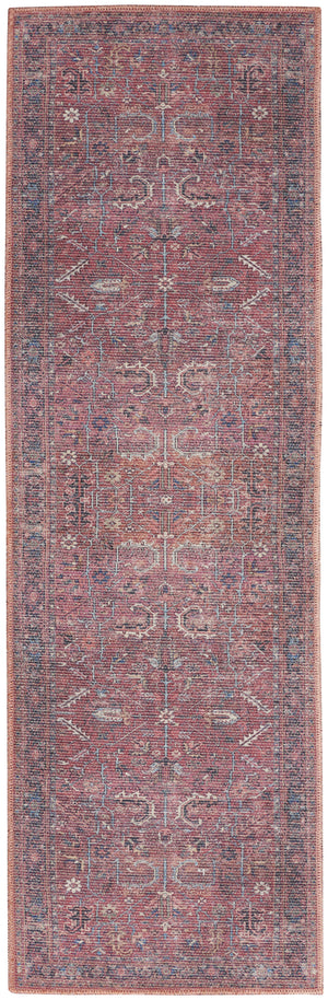 Homeroots 12' Runner Blue And Red Floral Power Loom Distressed Runner Rug  Cotton Blend 553137