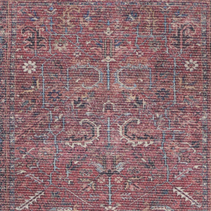Homeroots 12' Runner Blue And Red Floral Power Loom Distressed Runner Rug  Cotton Blend 553137