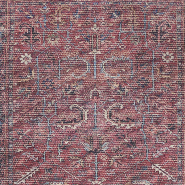 Homeroots 12' Runner Blue And Red Floral Power Loom Distressed Runner Rug  Cotton Blend 553137