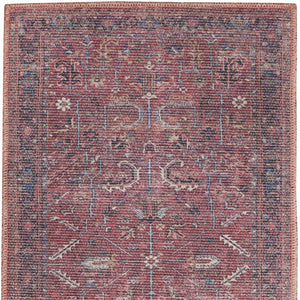 Homeroots 12' Runner Blue And Red Floral Power Loom Distressed Runner Rug  Cotton Blend 553137