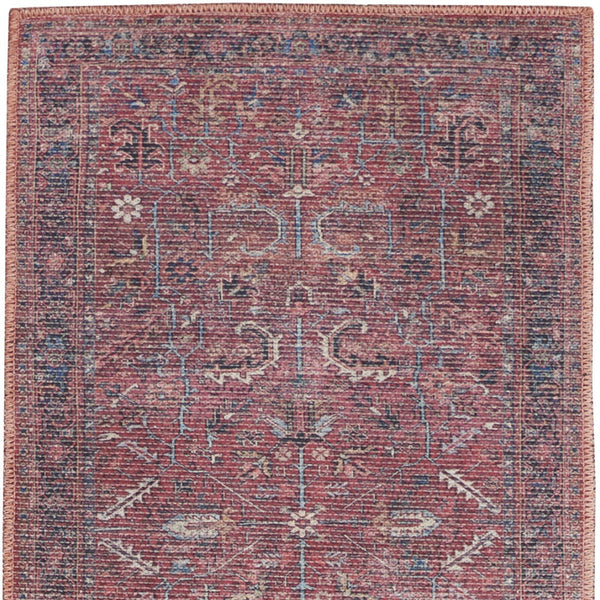 Homeroots 12' Runner Blue And Red Floral Power Loom Distressed Runner Rug  Cotton Blend 553137