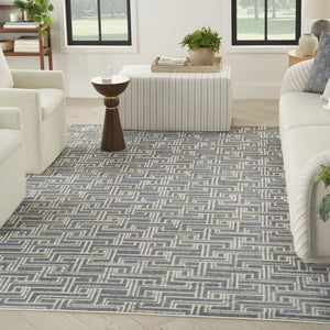 HomeRoots 9' Blue Geometric Distressed Area Rug - Stylish Vintage-Inspired Design for Modern & Traditional Spaces 9' X 12' 553138