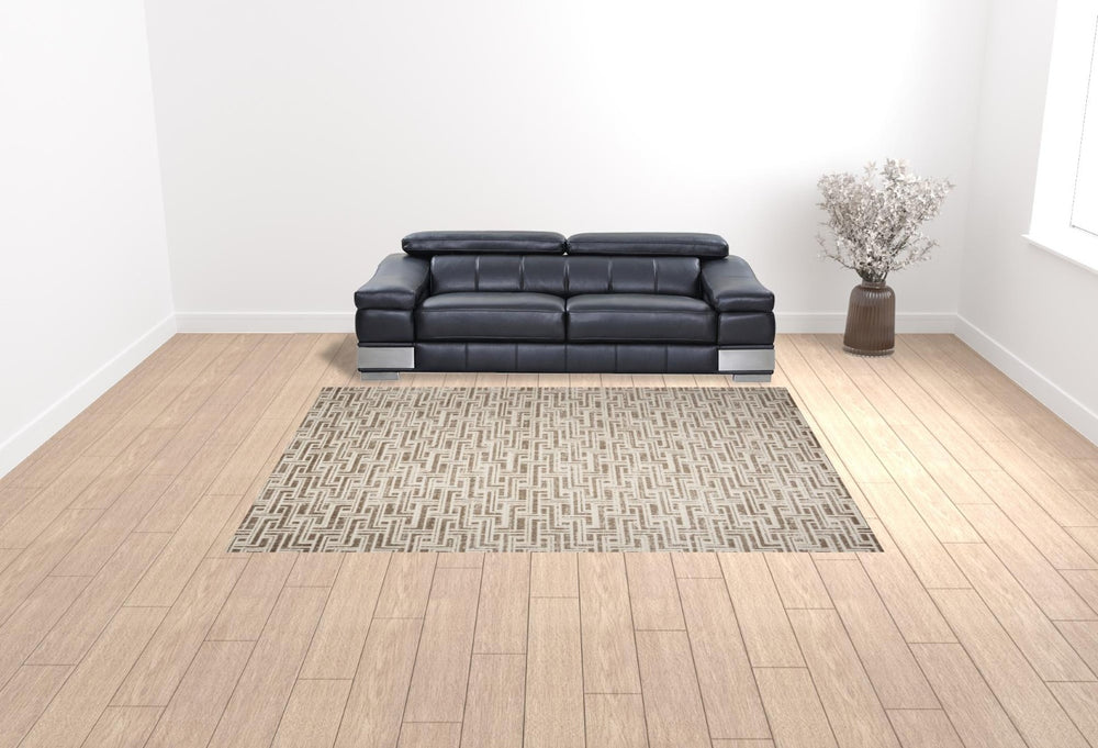 HomeRoots 9' Stylish Ivory and Brown Geometric Area Rug - Durable, Stain-Resistant Design for Modern Spaces 9' X 12' 553139