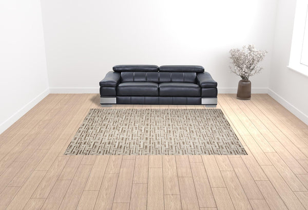 HomeRoots 9' Stylish Ivory and Brown Geometric Area Rug - Durable, Stain-Resistant Design for Modern Spaces 9' X 12' 553139